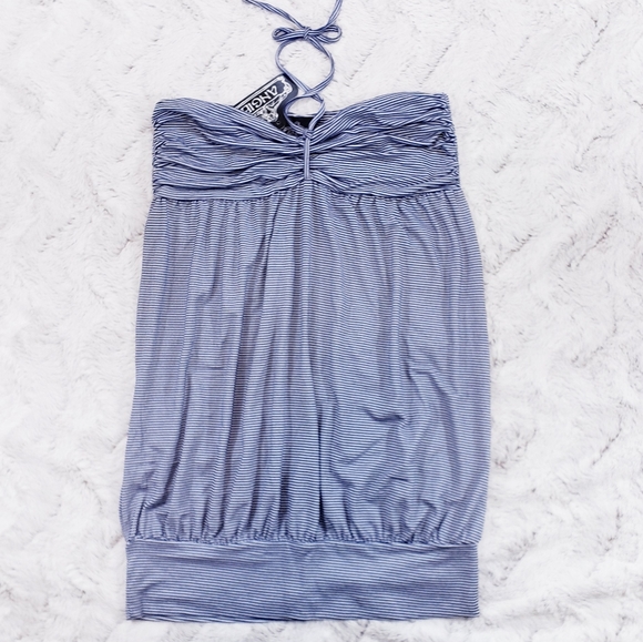 Angie Navy White Striped Halter Summer Womens Top Size Large - Picture 8 of 9